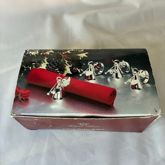 Regal Silver Vintage MCM 4 Angel Napkin Holders Silver Plate 8316.1 Christmas - Picture 3 of 10